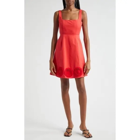 New Elexiay Kogi Crochet Embellished A Line Mini Dress Square Neck Red Sz S - Picture 15 of 16